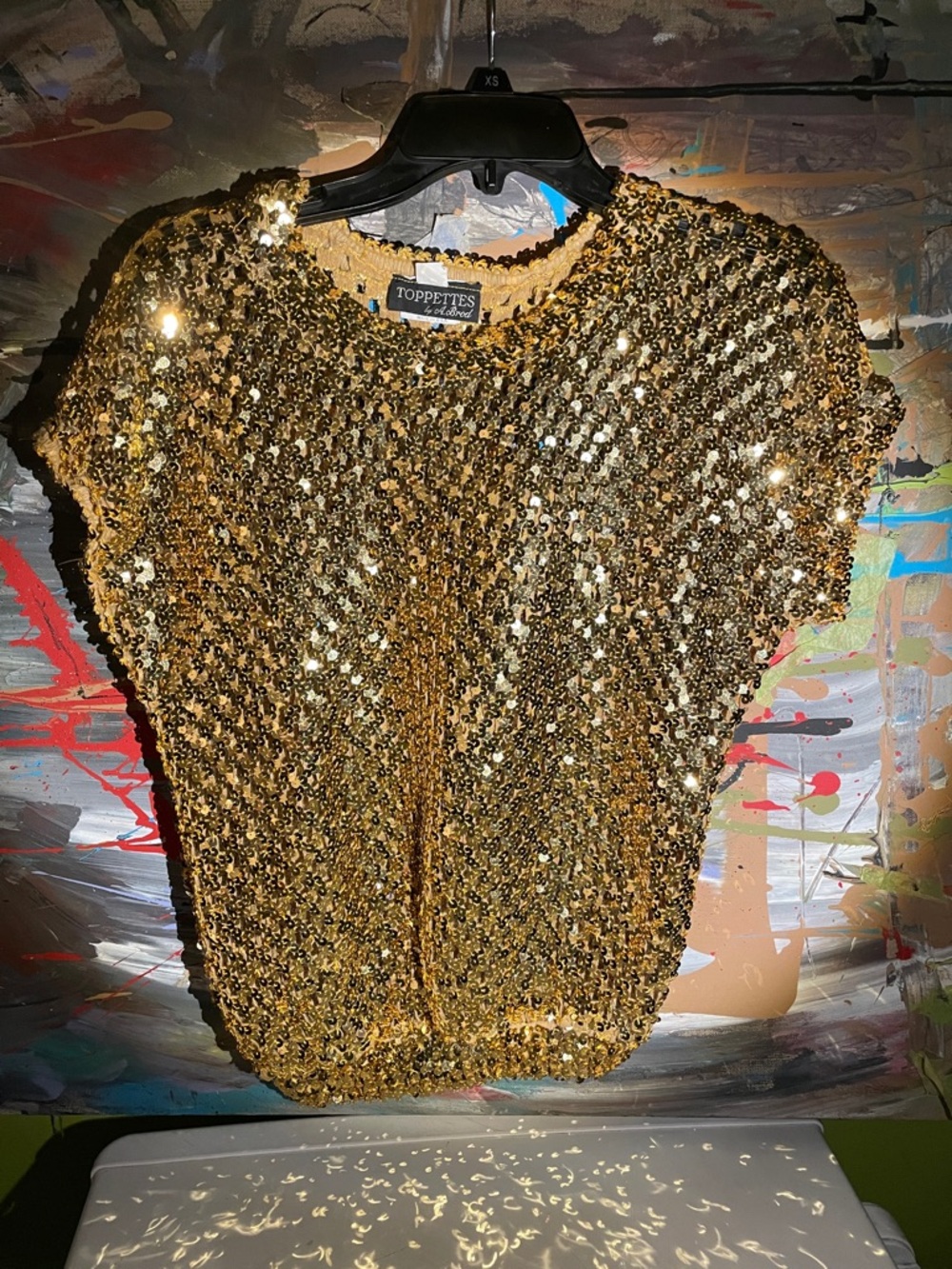 A.Brod Vintage Glam Gold Sequin Short Sleeve Women's Top